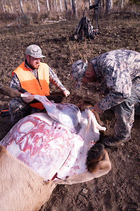 The author and his hunting buddy ensure they processes their harvest quickly and completely. (Image by Rebecca McDougal.)