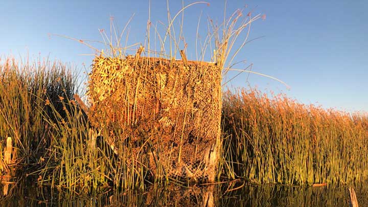 John Gorham is allowed to customize his blind as he wishes. Waterfowl blinds at Edwards Air Force Base are selected in drawings at the beginning of each season. (Image courtesy of John Gorham.)