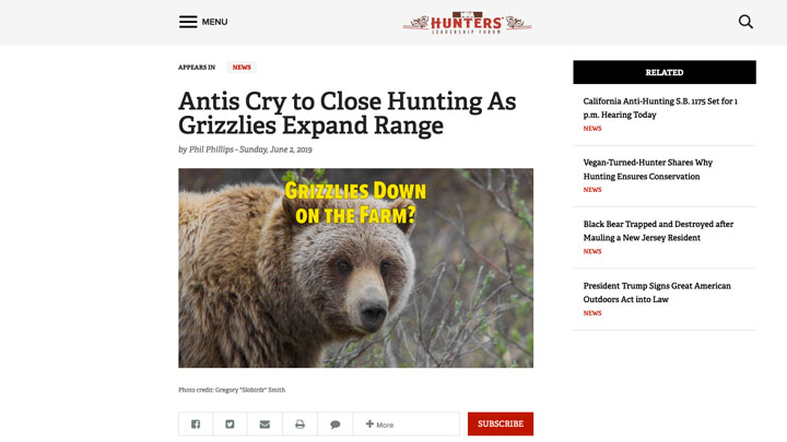 nra hunters' leadership forum website page view