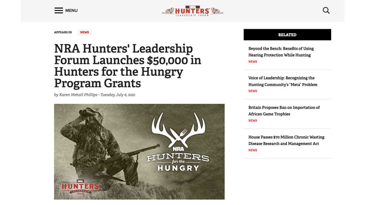 screen shot of nra hunters' leadership forum web page