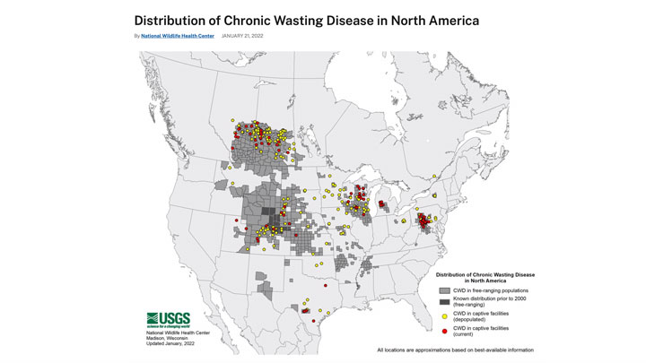 nationwide map shows spread of chronic wasting disease