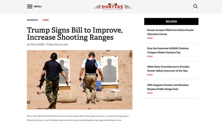screenshot of nra hlf news story regarding shooting range development