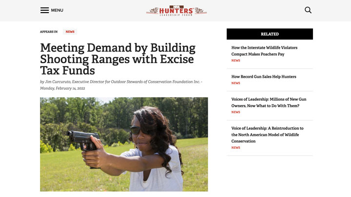 screenshot of nra hlf news story regarding conservation funds being used to build public shooting ranges