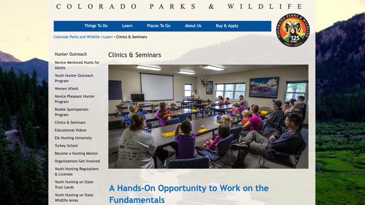 screenshot of colorado parks and wildlife website