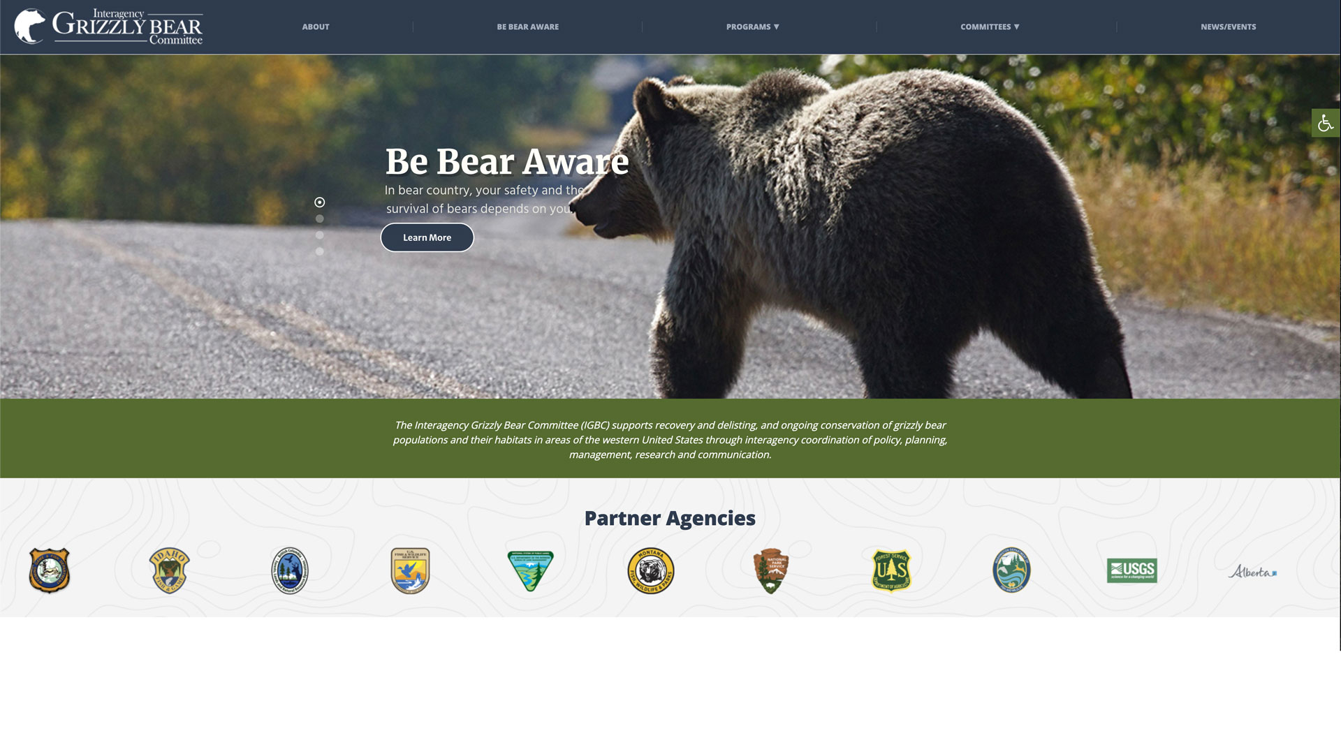 Interagency Grizzly Bear Committee Be Bear Aware Webpage Screenshot