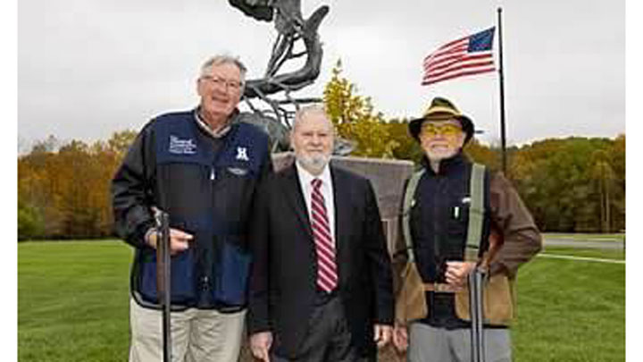 Al Stewart (left), Hillsdale College President Dr. Larry Arnn and Nimrod Society President Alan Taylor 