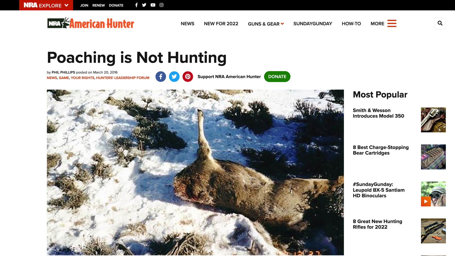 screen grab of american hunter story explaining why poaching is not hunting