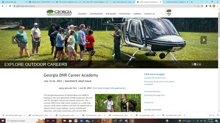 screen grab of georgia dnr web page advertising career academy