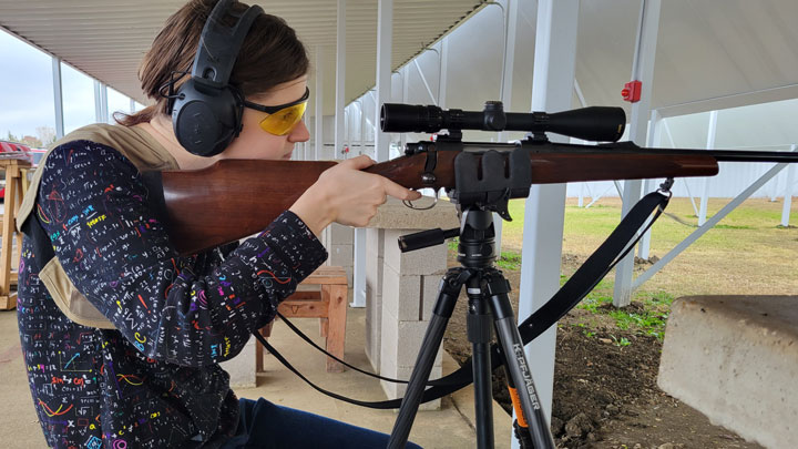 katie lalik practices rifle shooting in preparation for a deer hunt