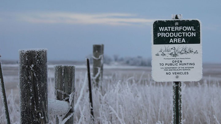 signage indicates a waterfowl production area