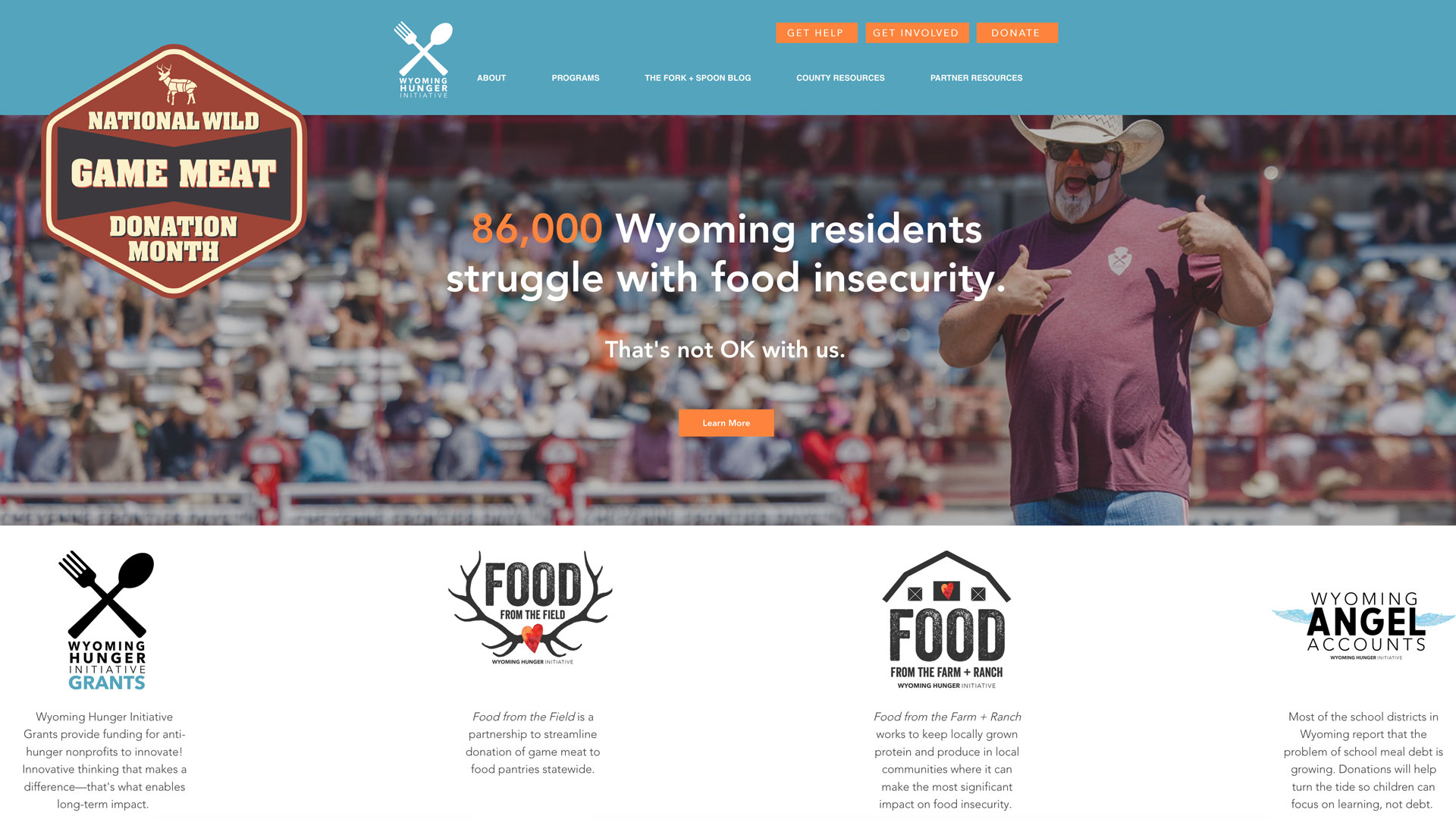 screen grab of homepage of Wyoming hunger initiative