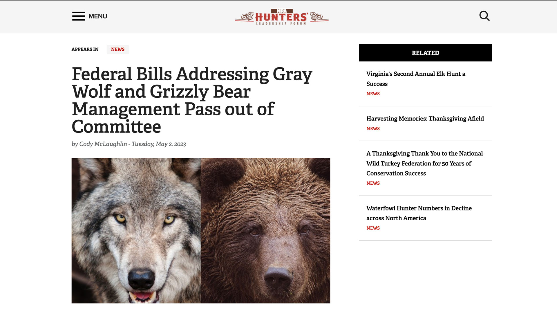 nra hlf web story regarding large predators