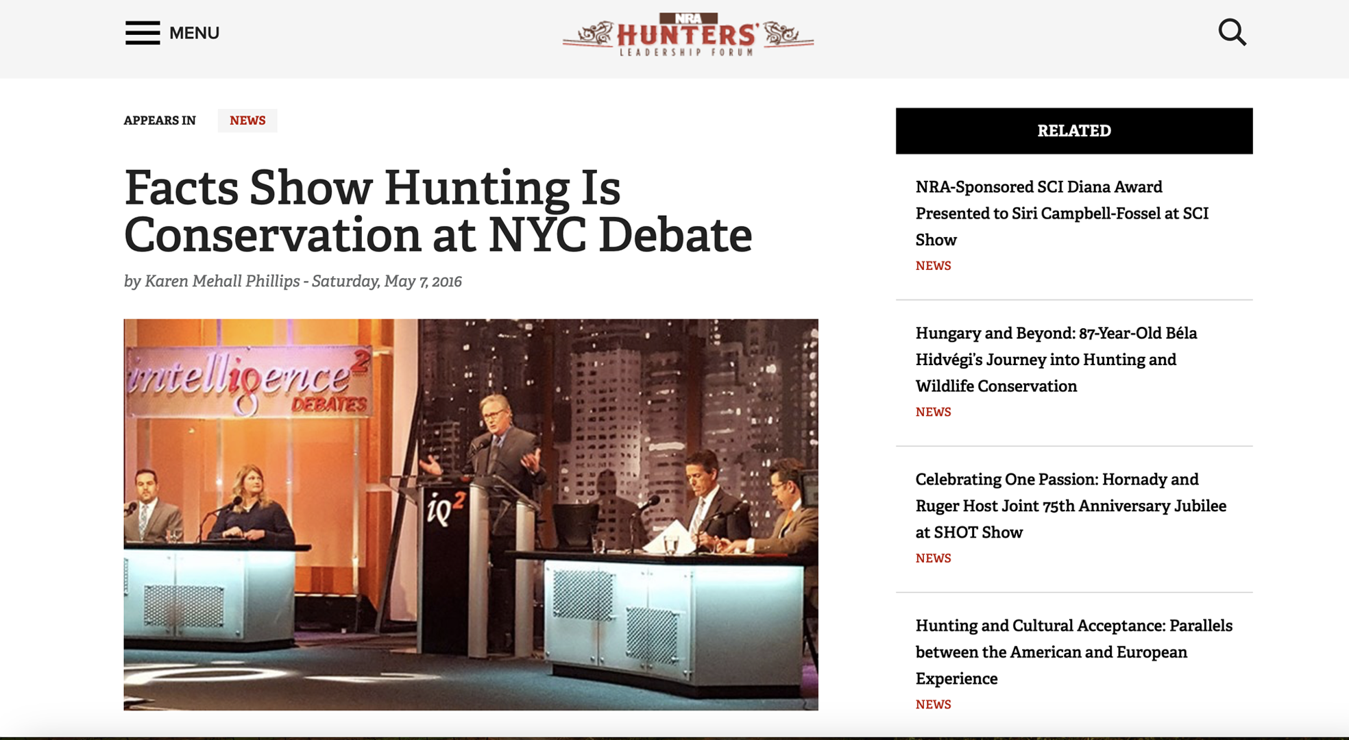 screenshot of nra half website report of nyc animal rights debate