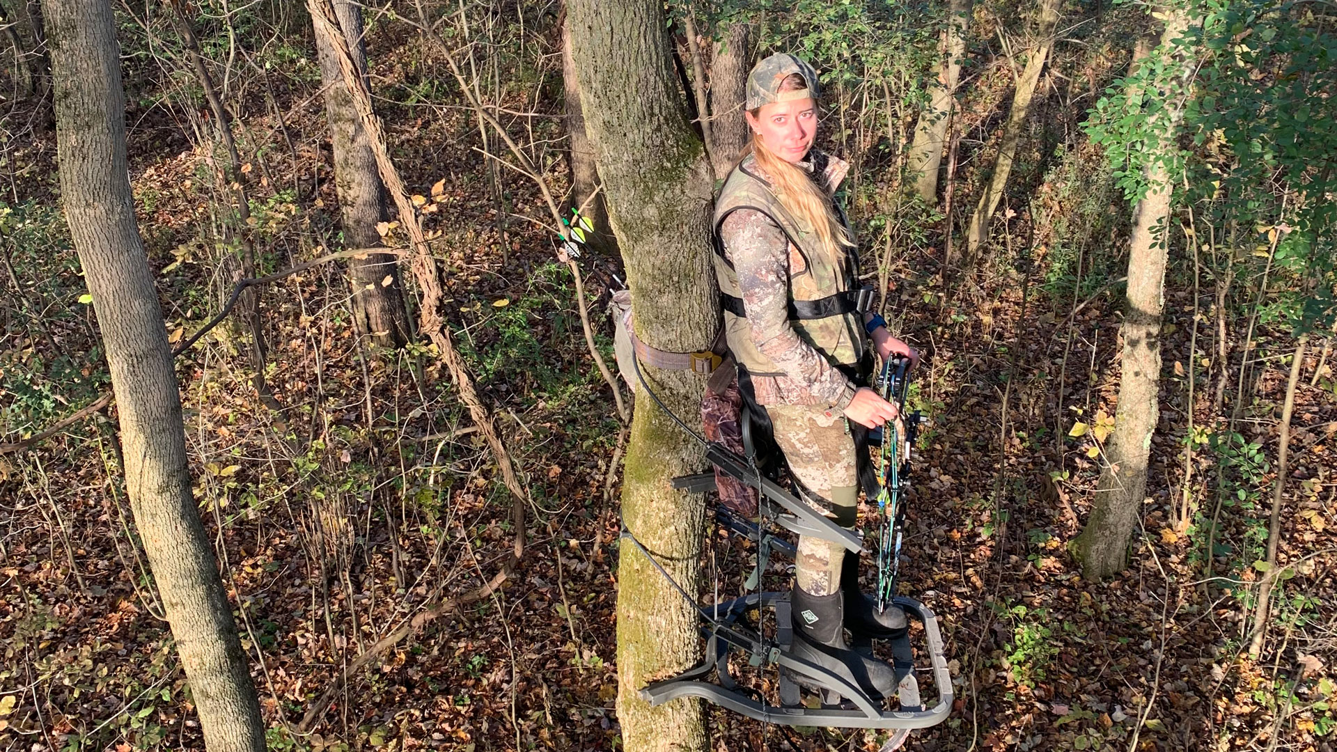 Amy Reid waits in a treestand