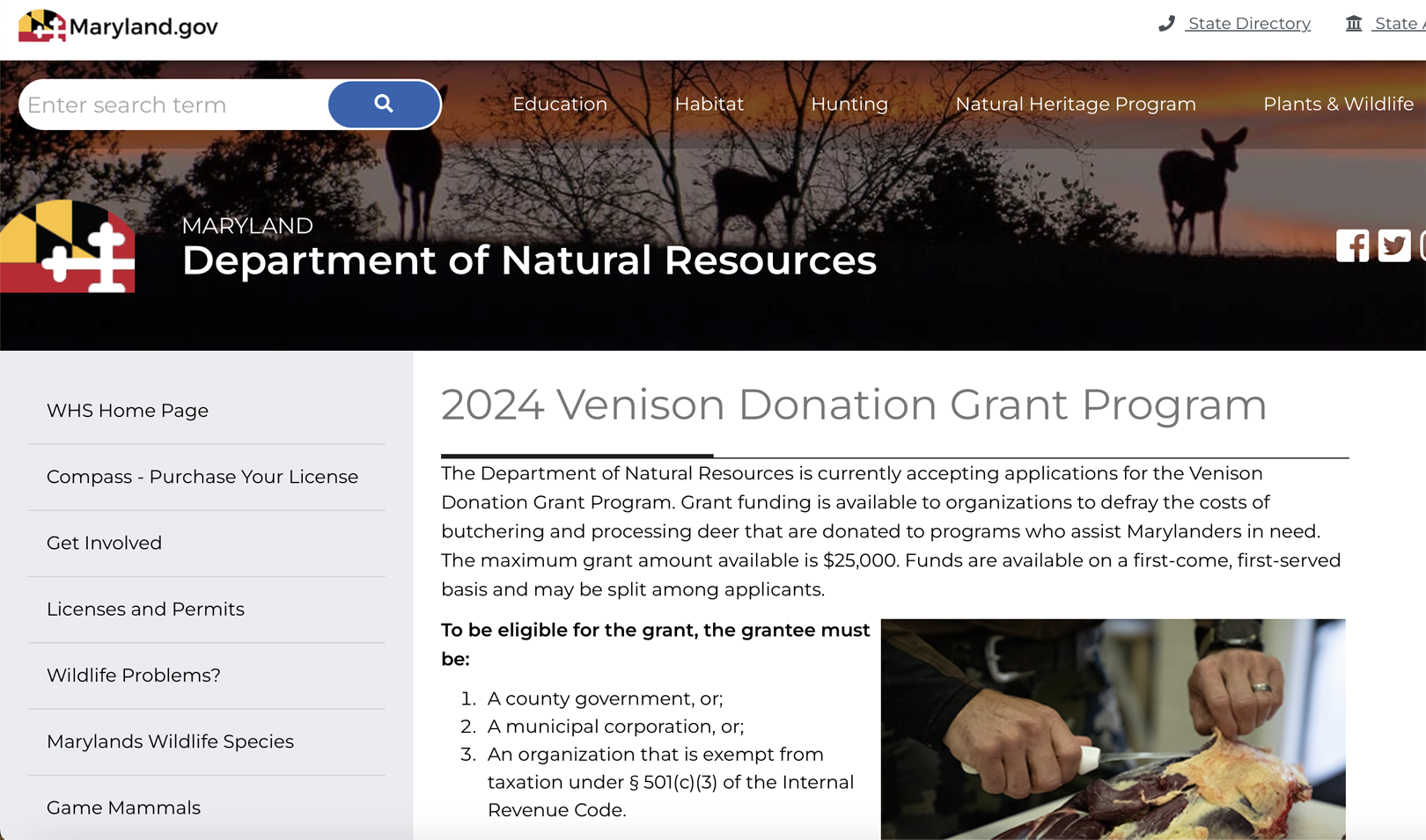NRA Hunters' Leadership Forum | Grant Applications for Maryland’s 2024 Venison Donation Grant Program Due June 16