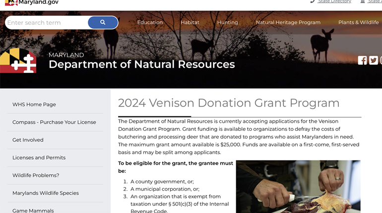 NRA Hunters' Leadership Forum | Grant Applications for Maryland’s 2024 Venison Donation Grant Program Due June 16